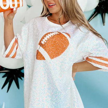 Festive Tee Pullovers- Festive & Holiday Glam Sequin Football & Christmas Tee- - IndioGear.com