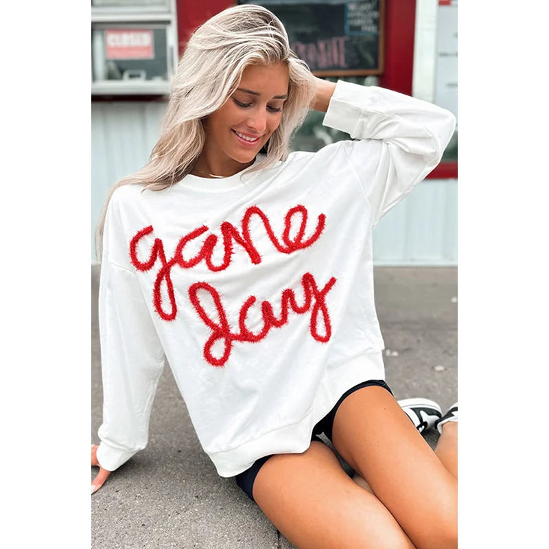 Festive Tee Pullovers- Relaxed White Game Day Top- - IndioGear.com