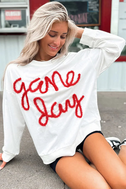 Festive Tee Pullovers- Relaxed White Game Day Top- - IndioGear.com