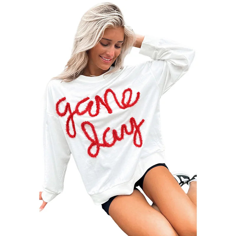 Festive Tee Pullovers- Relaxed White Game Day Top- - IndioGear.com