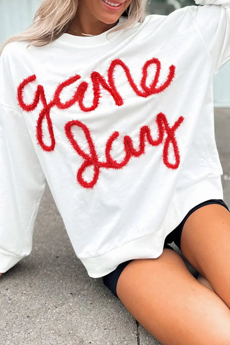 Festive Tee Pullovers- Relaxed White Game Day Top- - IndioGear.com