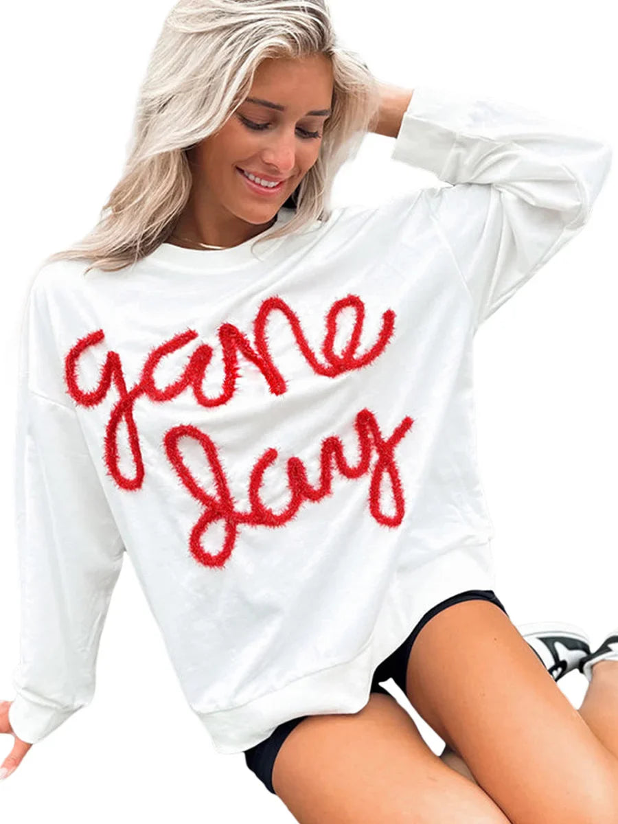 Festive Tee Pullovers- Relaxed White Game Day Top- Whtie- IndioGear.com