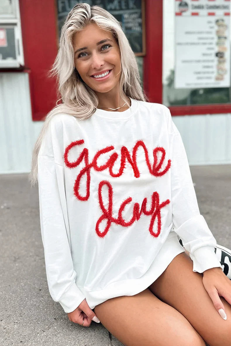 Festive Tee Pullovers- Relaxed White Game Day Top- - IndioGear.com