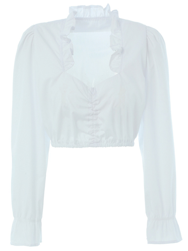 Festive Tops- Vintage-Inspired Ruffled Blouse- White- IndioGear.com