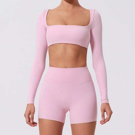 Fitness Sports Suits- Seamless Stretch Fitness Matching Set for Indoors & Outdoors- Pink- IndioGear Women Clothing