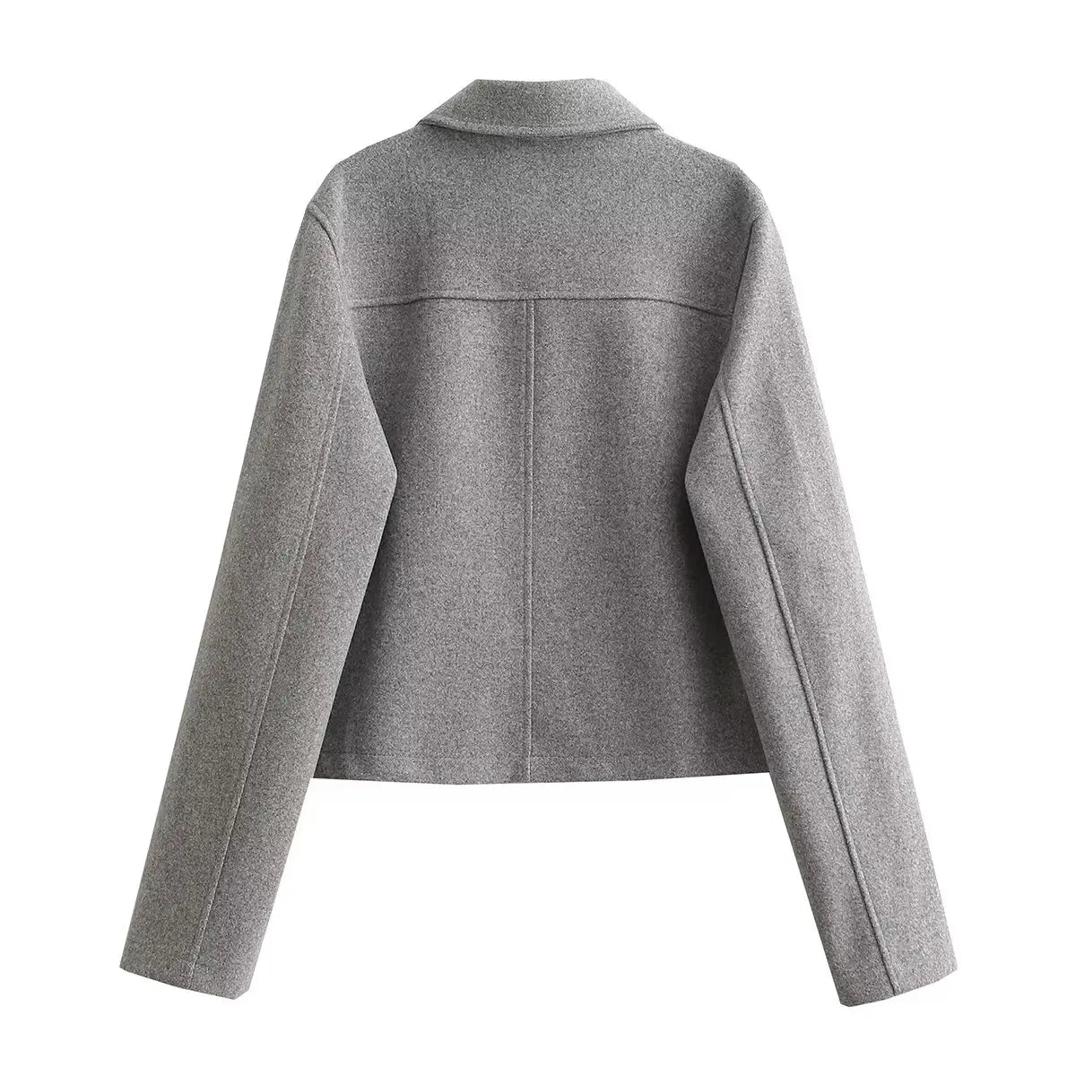 Flap Jackets- Fall Essential Cropped Wool-Blend Jacket- - Chuzko Women Clothing