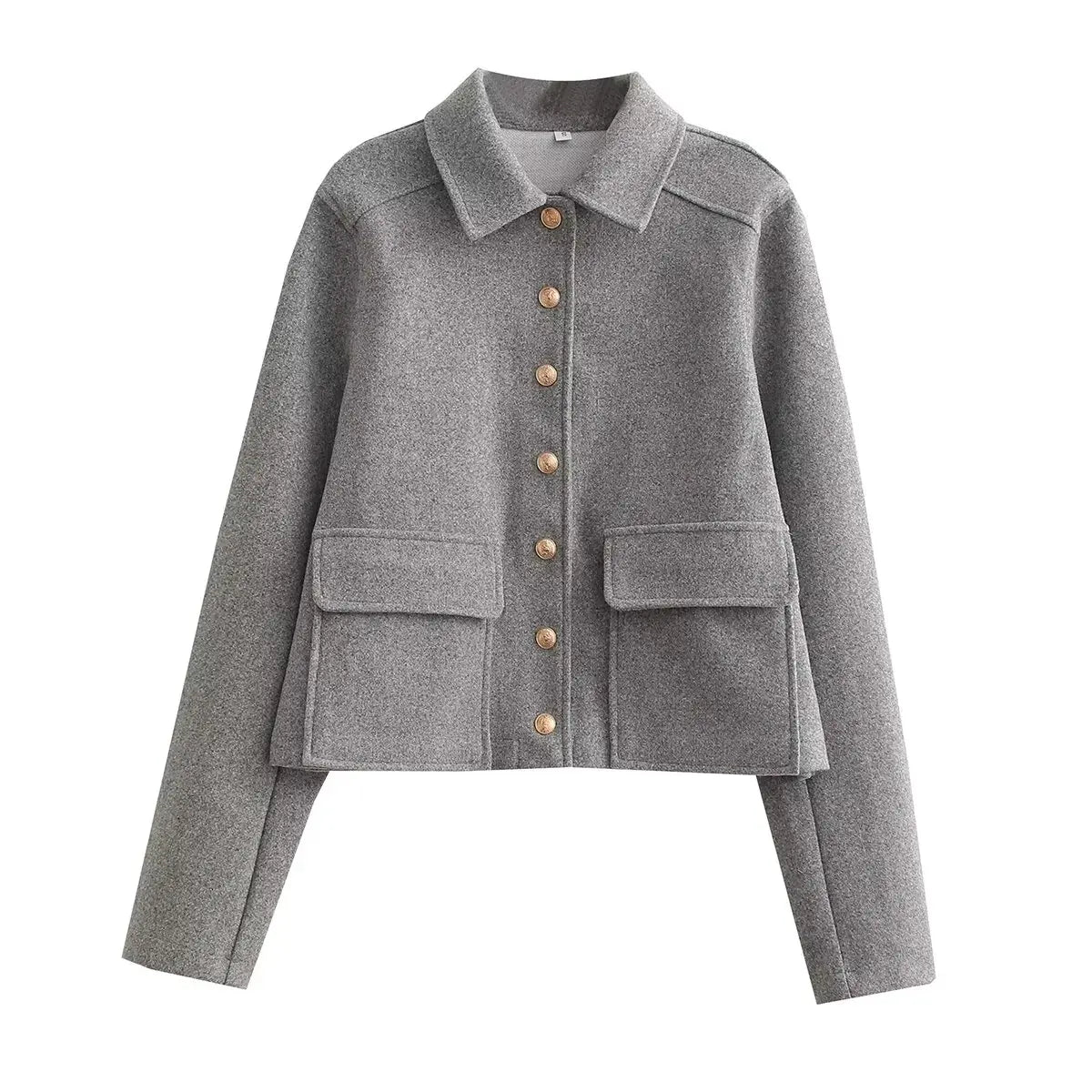 Flap Jackets- Fall Essential Cropped Wool-Blend Jacket- Grey- Chuzko Women Clothing