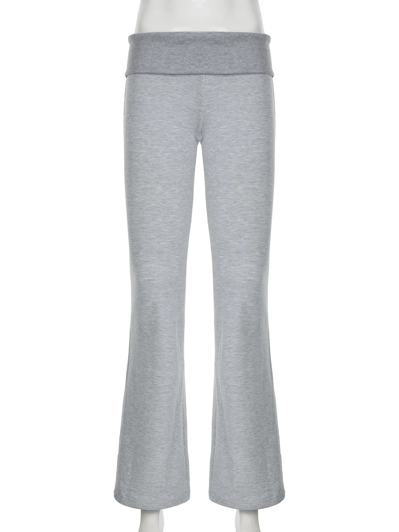 Flared Leggings- Gray Flared Leggings Trendy Low-Rise Ribbon Pants- - IndioGear Women Clothing