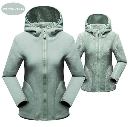 Fleece Hoodies- Dual Fleece Hoodie Unisex Reversible Jacket- women Mint Green- IndioGear Women Clothing