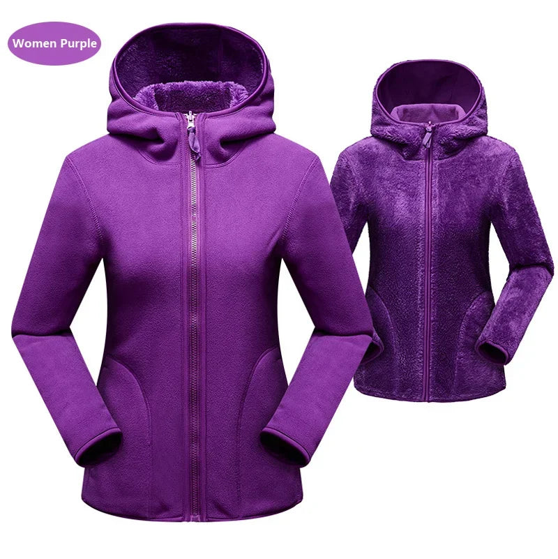 Fleece Hoodies- Dual Fleece Hoodie Unisex Reversible Jacket- women purple- IndioGear Women Clothing