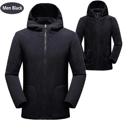 Fleece Hoodies- Dual Fleece Hoodie Unisex Reversible Jacket- men black-Grey- IndioGear Women Clothing