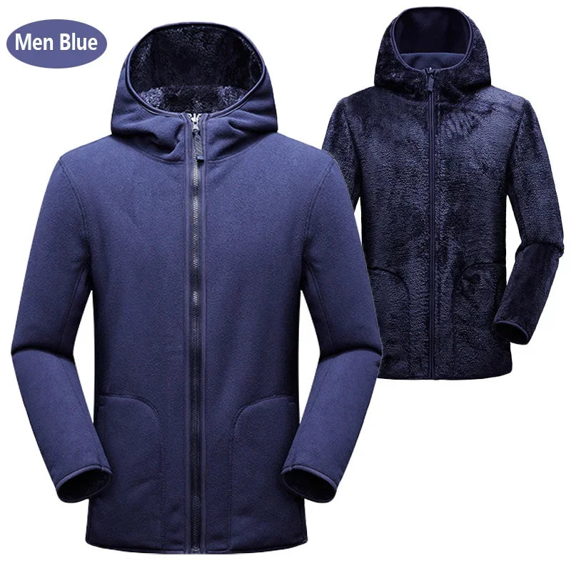 Fleece Hoodies- Dual Fleece Hoodie Unisex Reversible Jacket- men blue- IndioGear Women Clothing