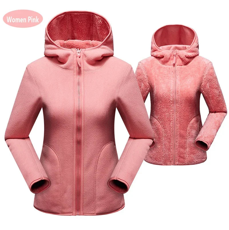 Fleece Hoodies- Dual Fleece Hoodie Unisex Reversible Jacket- women pink- IndioGear Women Clothing