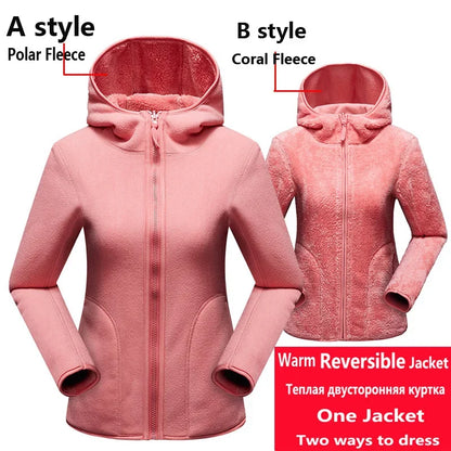 Fleece Hoodies- Dual Fleece Hoodie Unisex Reversible Jacket- - IndioGear Women Clothing