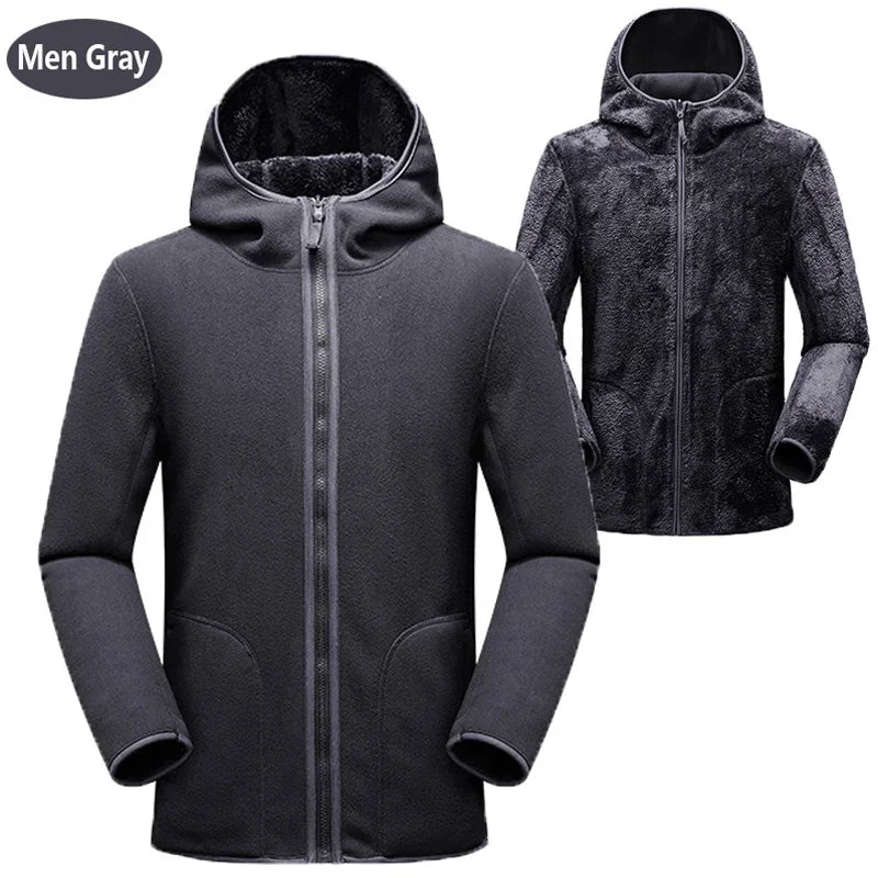 Fleece Hoodies- Dual Fleece Hoodie Unisex Reversible Jacket- - IndioGear Women Clothing