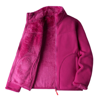 Fleece Jackets- Fleece Lined Jacket Plush Polar Dual-sided Outerwear- Lavender- IndioGear Women Clothing