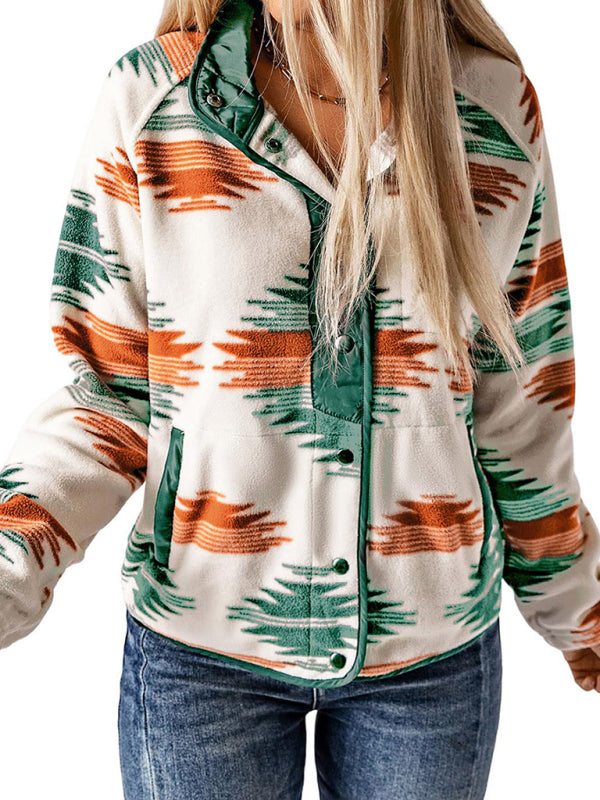 Fleece Jackets- Native-Inspired Outerwear Tribal Print Fleece Jacket- - IndioGear Women Clothing