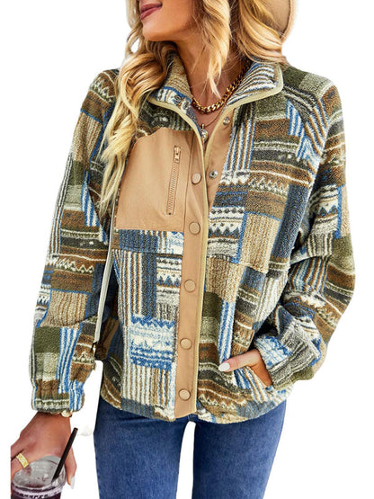 Fleece Jackets- Native-Inspired Outerwear Tribal Print Fleece Jacket- - IndioGear Women Clothing