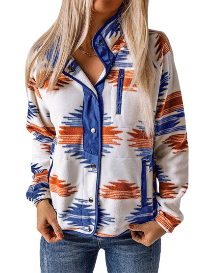 Fleece Jackets- Native-Inspired Outerwear Tribal Print Fleece Jacket- - IndioGear Women Clothing