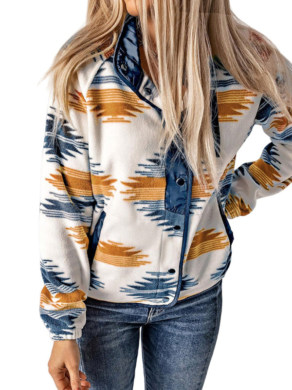 Fleece Jackets- Native-Inspired Outerwear Tribal Print Fleece Jacket- - IndioGear Women Clothing