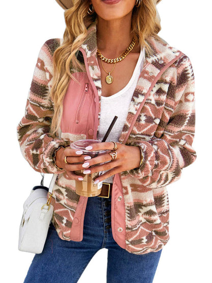 Fleece Jackets- Native-Inspired Outerwear Tribal Print Fleece Jacket- - IndioGear Women Clothing