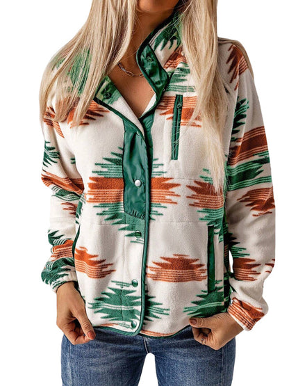 Fleece Jackets- Native-Inspired Outerwear Tribal Print Fleece Jacket- - IndioGear Women Clothing