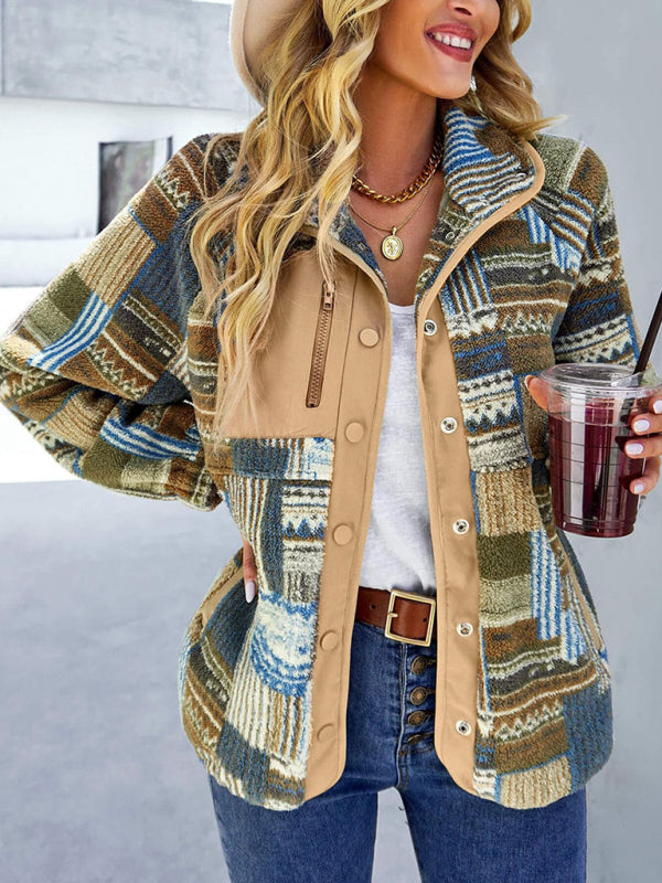 Fleece Jackets- Native-Inspired Outerwear Tribal Print Fleece Jacket- - IndioGear Women Clothing