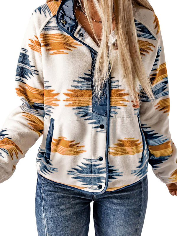 Fleece Jackets- Native-Inspired Outerwear Tribal Print Fleece Jacket- - IndioGear Women Clothing