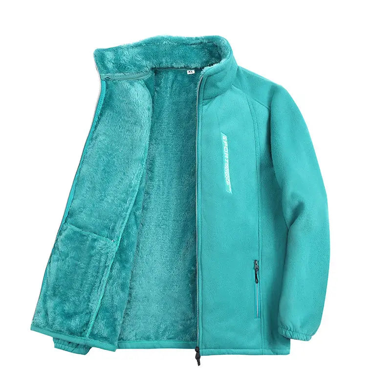 Fleece Jackets- Winter Polar Fleece Jacket Plush Zip-Up Outwear- - IndioGear Women Clothing