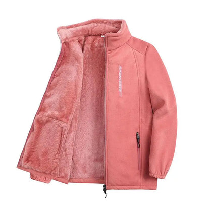 Fleece Jackets- Winter Polar Fleece Jacket Plush Zip-Up Outwear- Pink- IndioGear Women Clothing