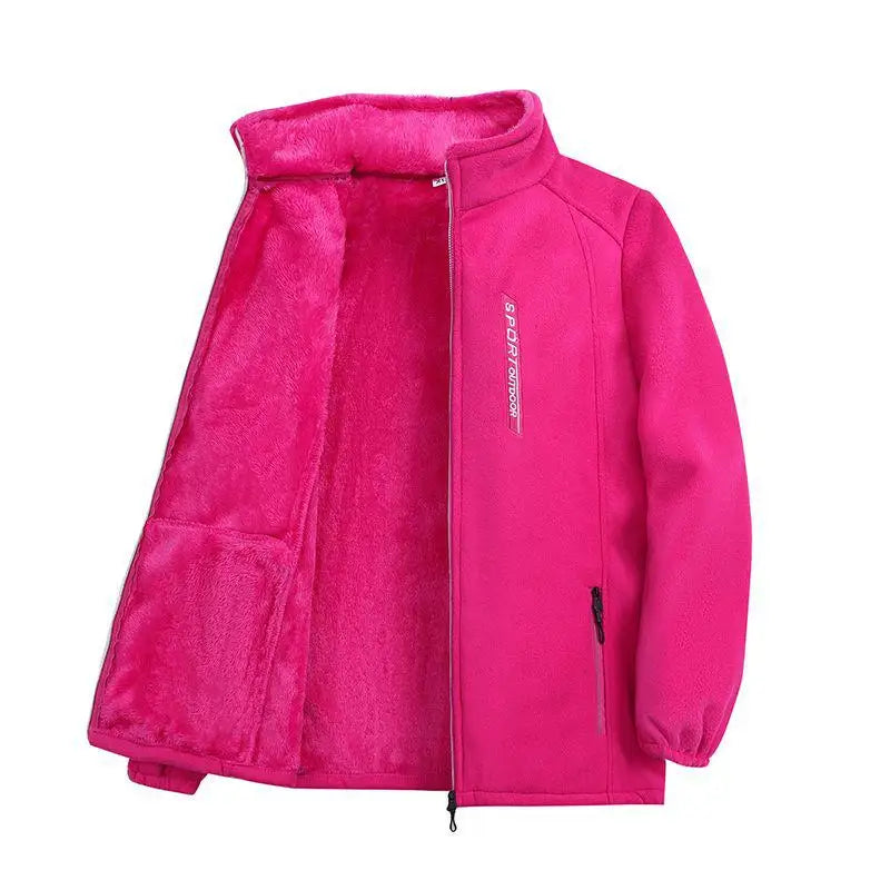 Fleece Jackets- Winter Polar Fleece Jacket Plush Zip-Up Outwear- Watermelon red- IndioGear Women Clothing