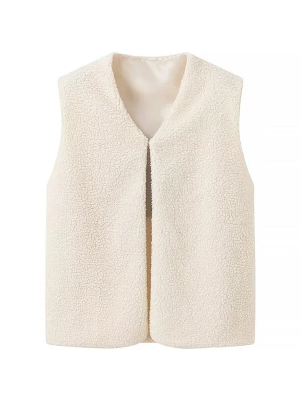 Fleece Vests- Star-Back Fleece Vest Cream Waistcoat- - IndioGear Women Clothing