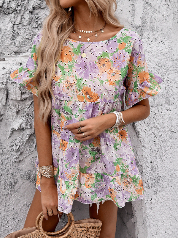 Floral Dresses- Women Spring Fling Bright Floral Ruffle Dress- - IndioGear.com