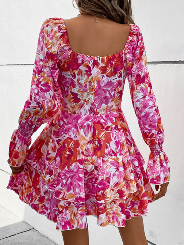 Floral Dresses- Women's Floral A-Line Mini Dress with Romantic Layers- - IndioGear Fashion and Gear