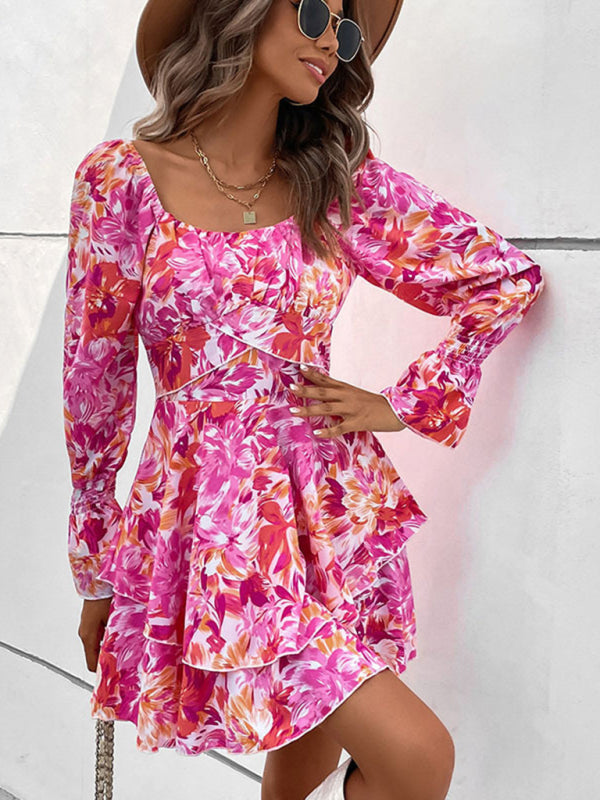 Floral Dresses- Women's Floral A-Line Mini Dress with Romantic Layers- - IndioGear Fashion and Gear