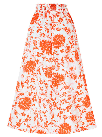 Floral Skirts- Women's Wide Waistband A-Line Skirt in Florals- - IndioGear.com