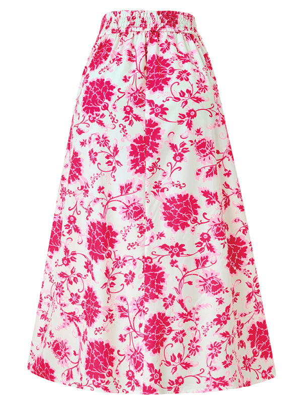 Floral Skirts- Women's Wide Waistband A-Line Skirt in Florals- - IndioGear.com