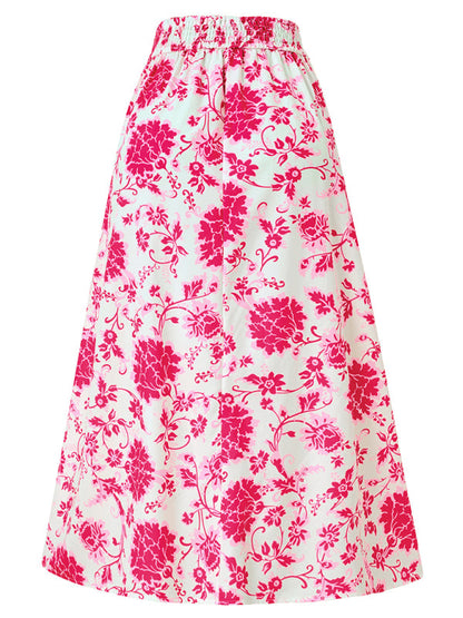 Floral Skirts- Women's Wide Waistband A-Line Skirt in Florals- - IndioGear.com