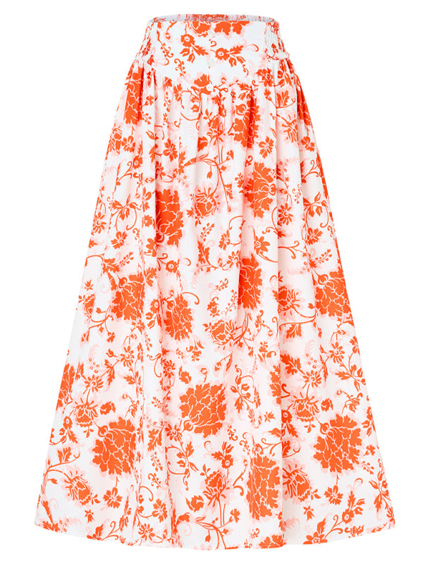 Floral Skirts- Women's Wide Waistband A-Line Skirt in Florals- - IndioGear.com