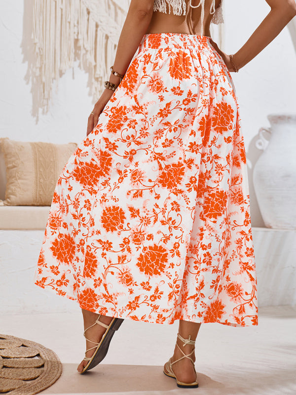 Floral Skirts- Women's Wide Waistband A-Line Skirt in Florals- - IndioGear.com