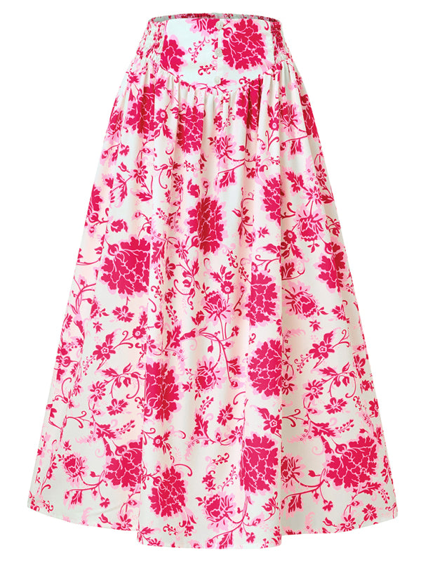 Floral Skirts- Women's Wide Waistband A-Line Skirt in Florals- - IndioGear.com