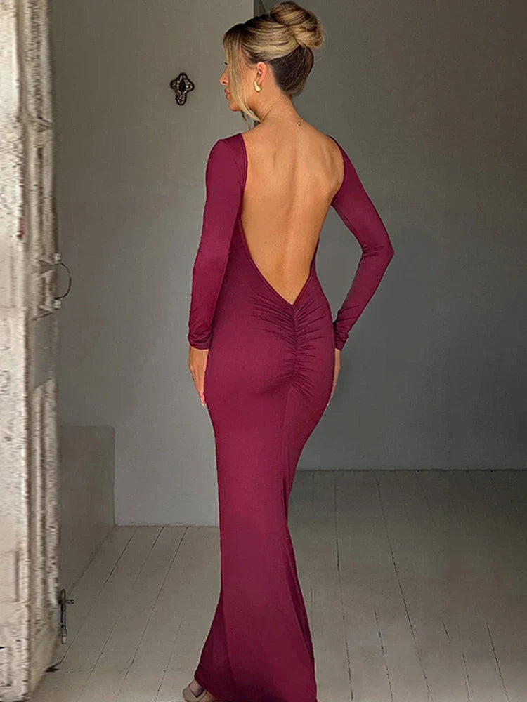 Gala Dresses- Elegant Maxi Dress for Gala Evenings - Alluring Design- Claret- IndioGear Women Clothing