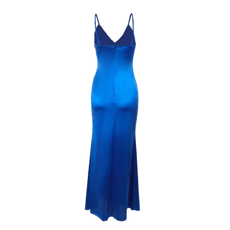 Gala Dresses- Ruched Bust Gala Bodycon Maxi Dress with Spaghetti Straps- - IndioGear Women Clothing