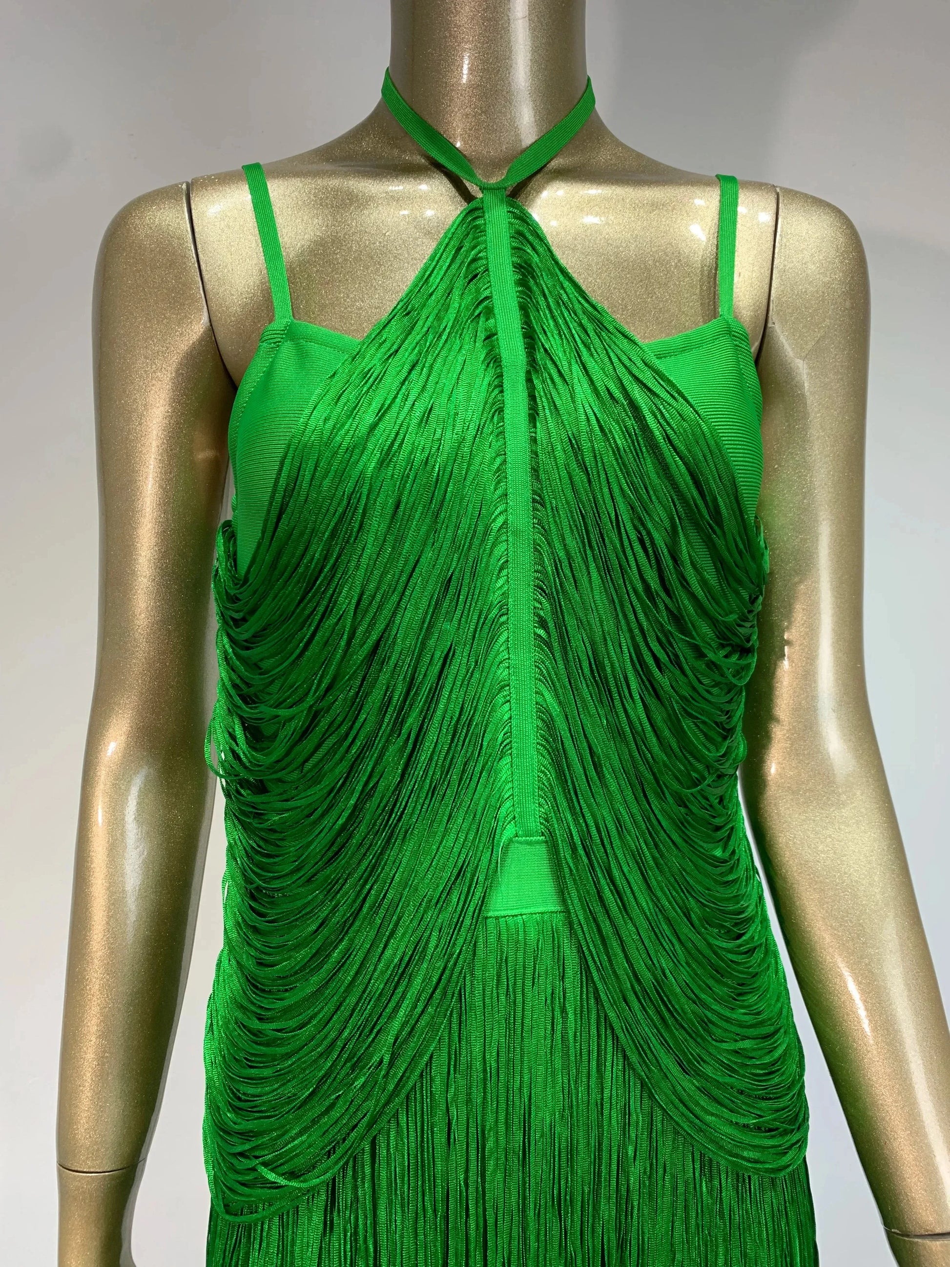 Gowns- Green Fringe Gala Gown 1920s Inspired Flapper Dress- - IndioGear Women Clothing