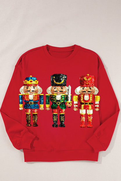 Graphic Plus Size- Festive Sequin Nutcracker Sweatshirt for Women Holiday Pullover- - IndioGear Women Clothing