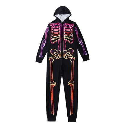 Pyjama squelette familial néon brillant pour Halloween