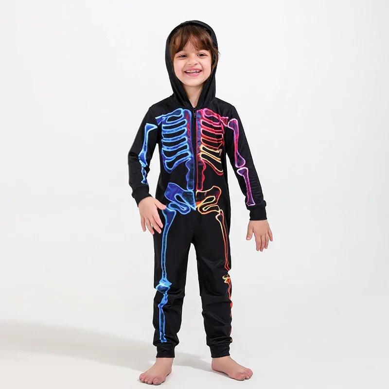 Family Neon Glow Skeleton Pajamas for Halloween