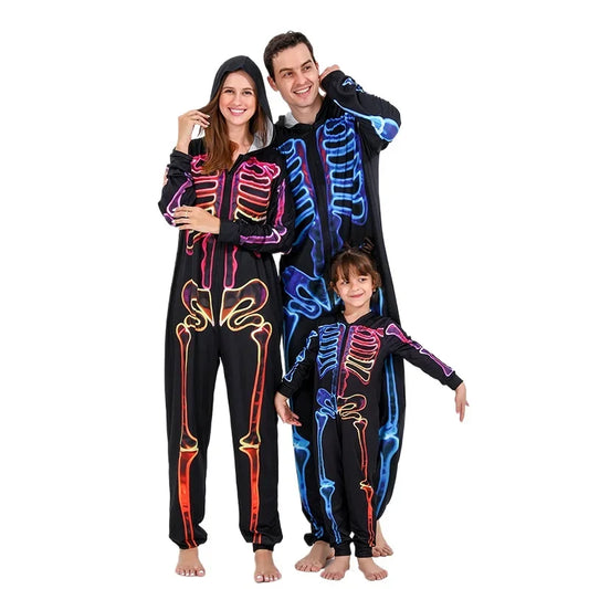 Pyjama squelette familial néon brillant pour Halloween