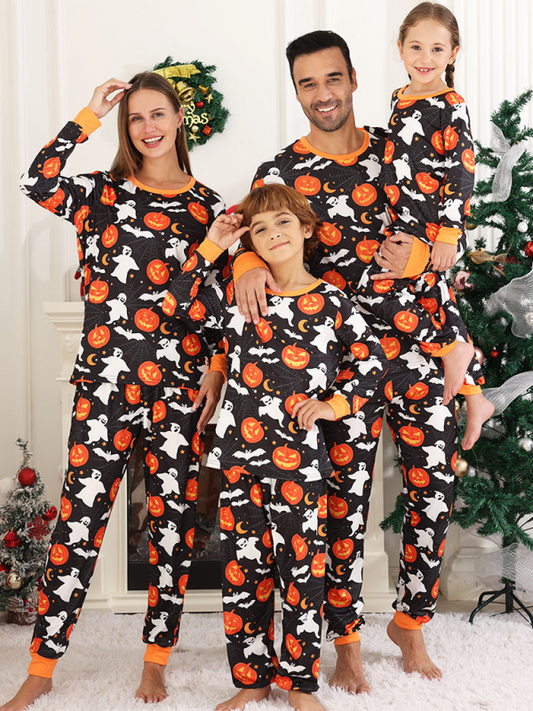 Halloween Pajamas- Halloween Family PJs – Ghost & Pumpkin Pajamas 🎃👻- Black- IndioGear.com