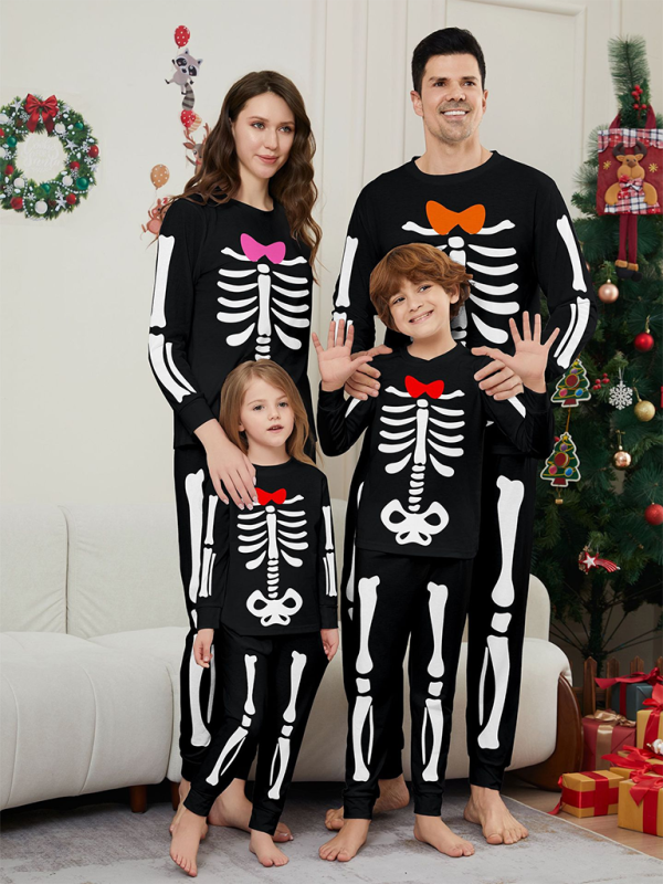 Halloween Pajamas- Spooky Family Matching Skeleton Pajamas for Halloween- Black- IndioGear.com